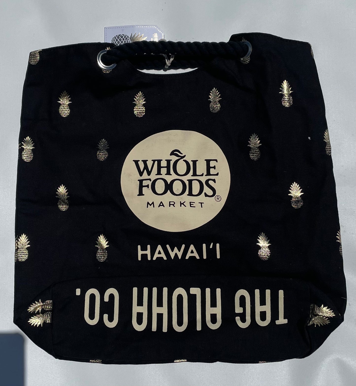 WHOLE FOODS MARKET トートバッグ TAG ALOHA製 ブラック パイナップル柄
