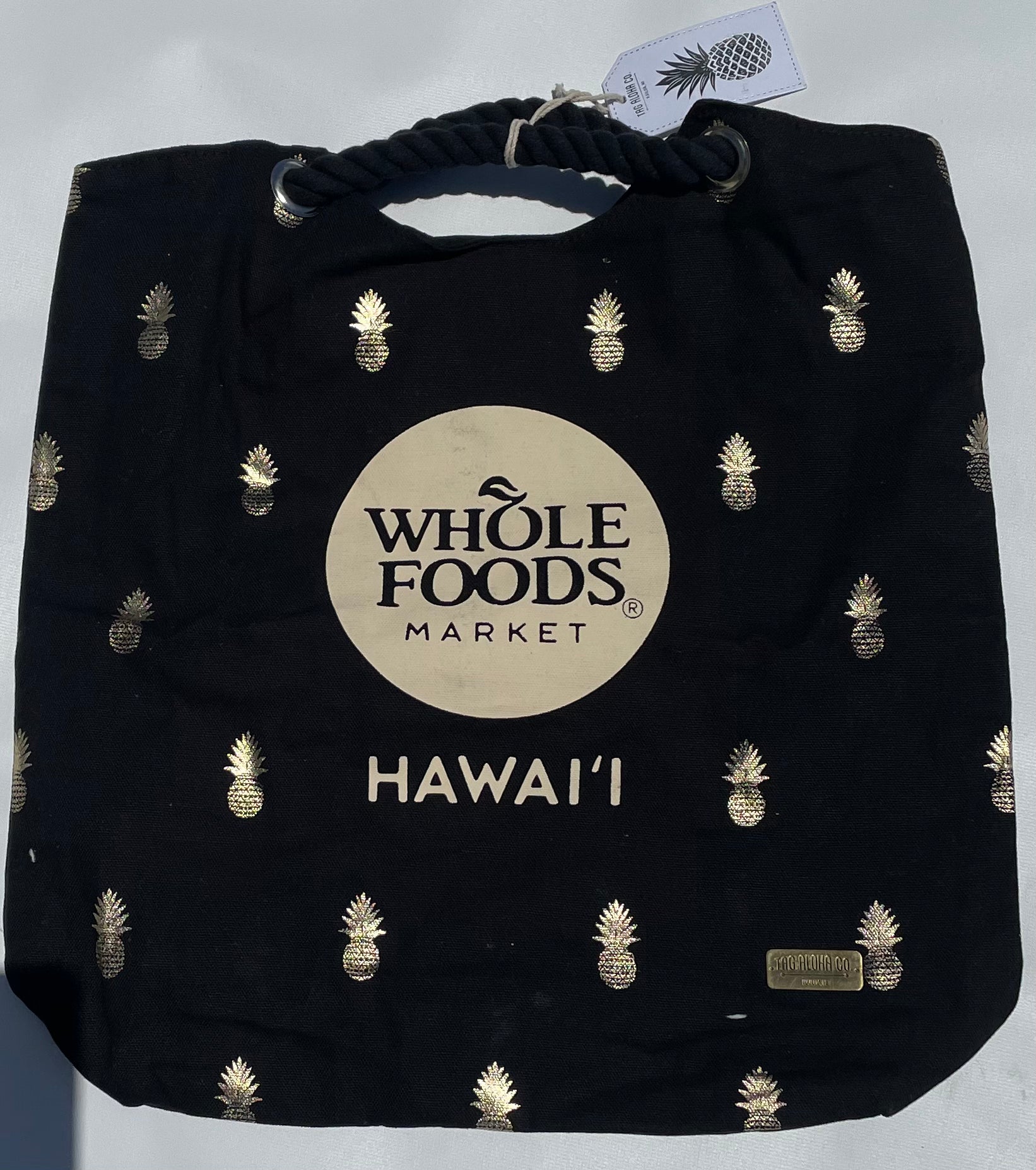 WHOLE FOODS MARKET トートバッグ TAG ALOHA製 ブラック パイナップル