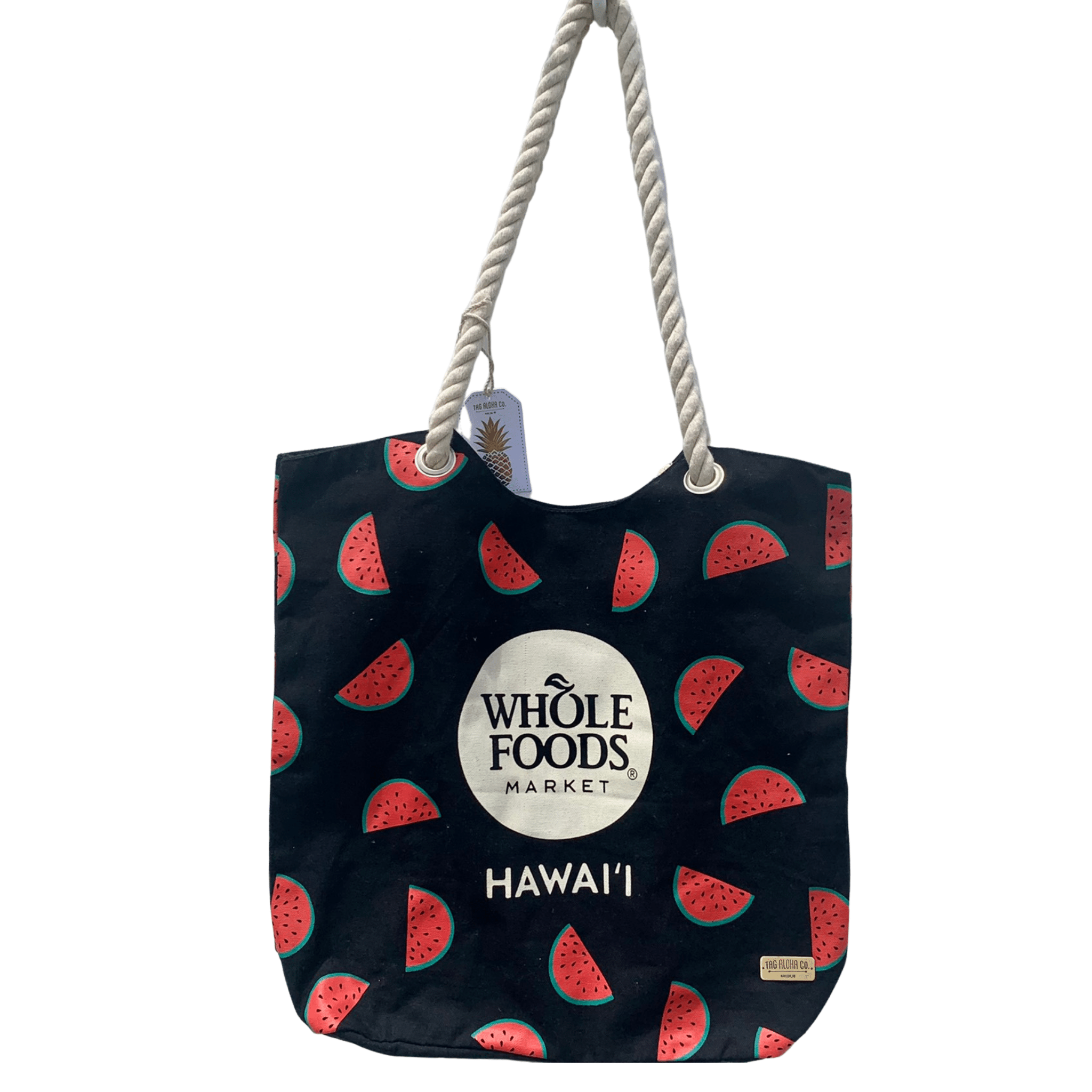 WHOLE FOODS MARKET トートバッグ TAG ALOHA製 ブラック スイカ柄