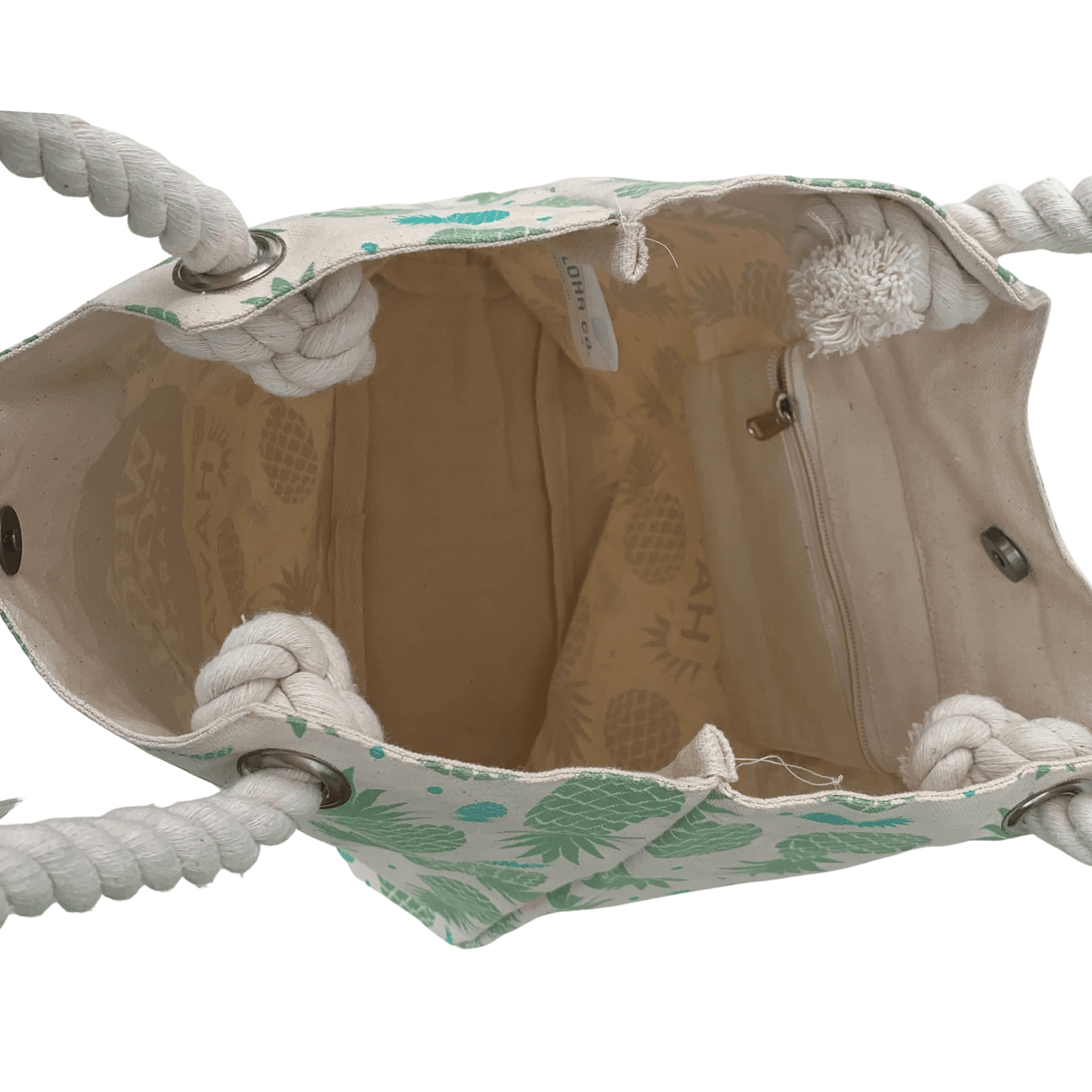 WHOLE FOODS MARKET トートバッグ TAG ALOHA製 ナチュラル/グリーン パイナップル柄