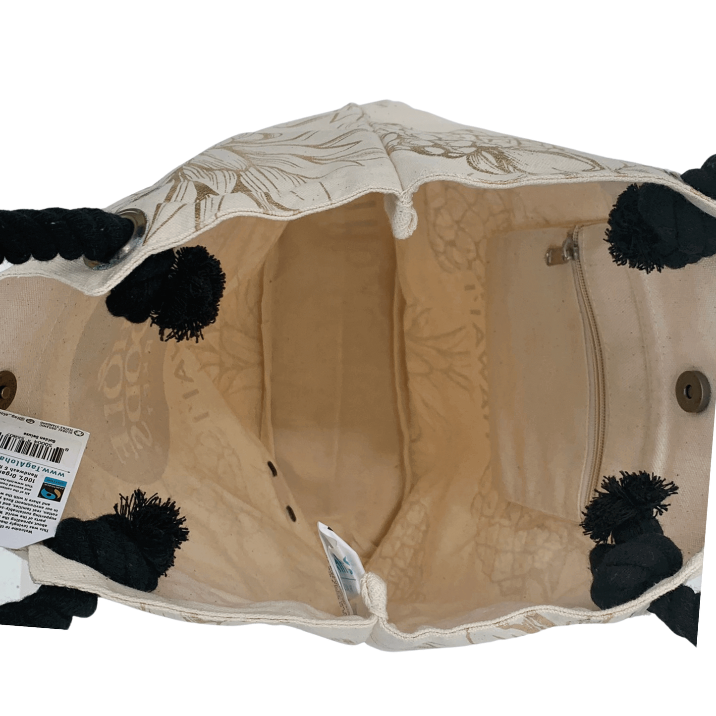 WHOLE FOODS MARKET トートバッグ TAG ALOHA製 ナチュラル/ゴールド パイナップル柄