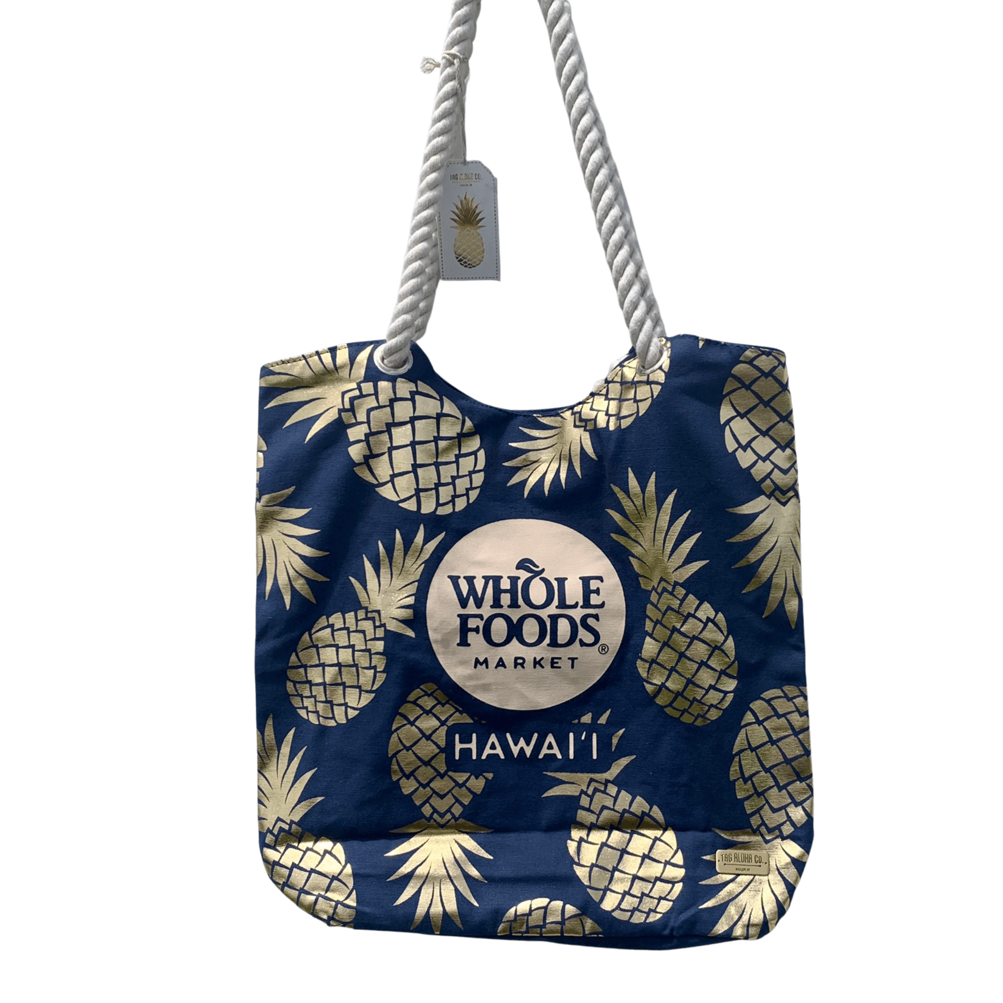 WHOLE FOODS MARKET トートバッグ TAG ALOHA製 ダークブルー WHOLE FOODS MARKET トートバッグ TAG ALOHA製 ダークブルー