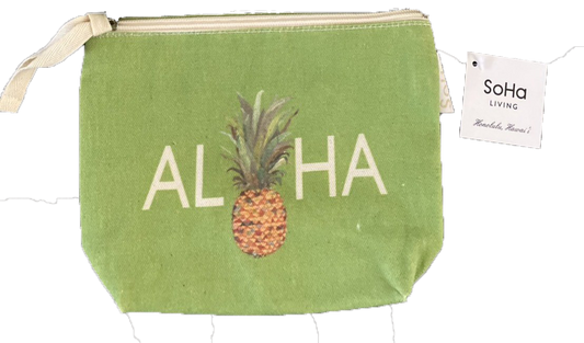SoHa LIVING ハワイ人気店 ALOHA パイナップル柄 ポーチ ライトグリーン S