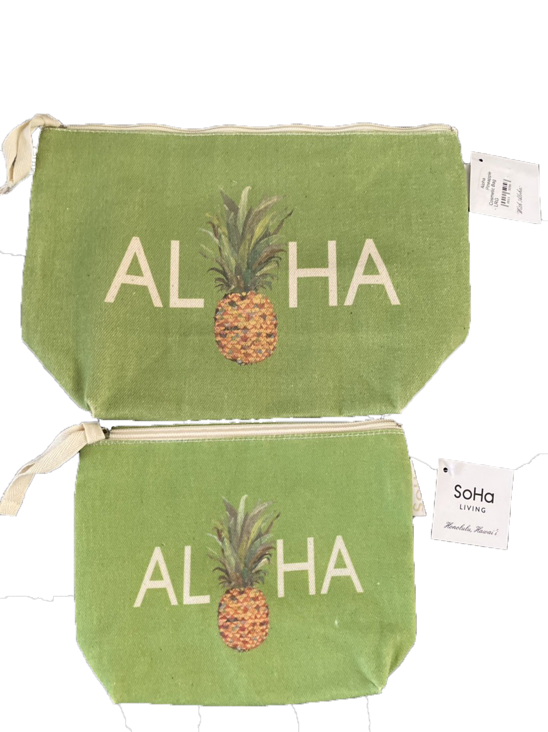 SoHa LIVING ハワイ人気店 ALOHA パイナップル柄 ポーチ ライトグリーン S