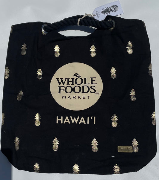 WHOLE FOODS MARKET トートバッグ TAG ALOHA製 ブラック パイナップル柄