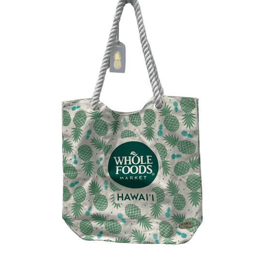 WHOLE FOODS MARKET トートバッグ TAG ALOHA製 ナチュラル/グリーン パイナップル柄