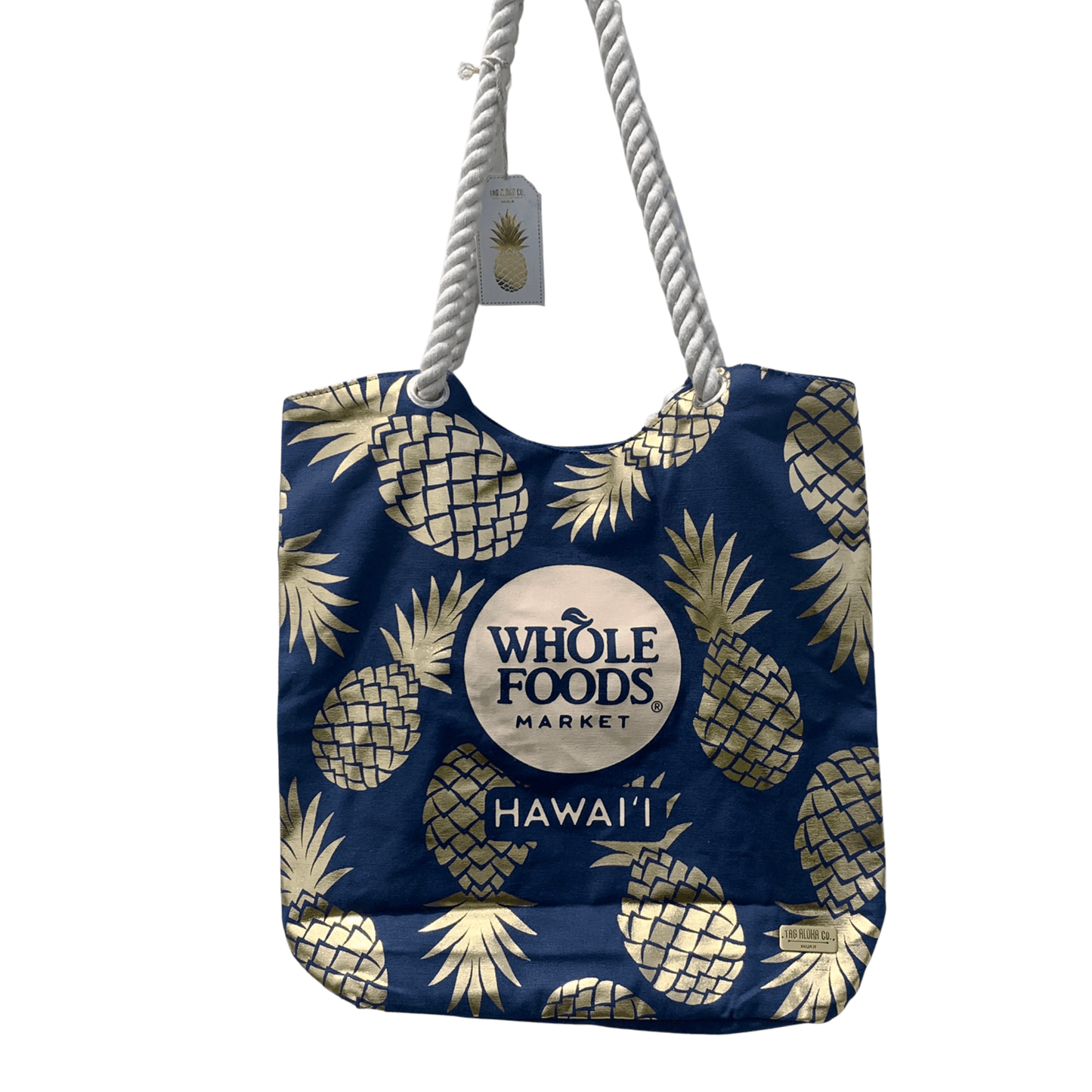 WHOLE FOODS MARKET トートバッグ TAG ALOHA製 ダークブルー WHOLE FOODS MARKET トートバッグ TAG ALOHA製 ダークブルー