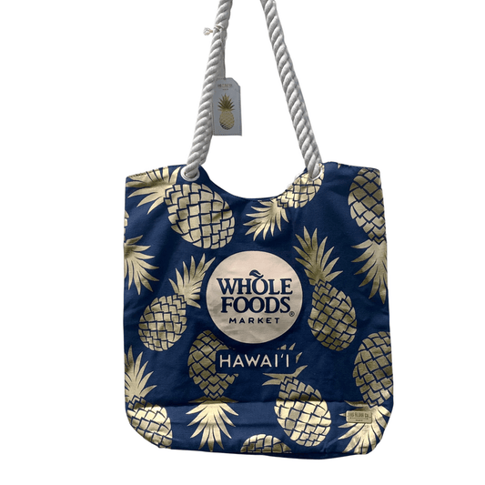 WHOLE FOODS MARKET トートバッグ TAG ALOHA製 ダークブルー パイナップル柄