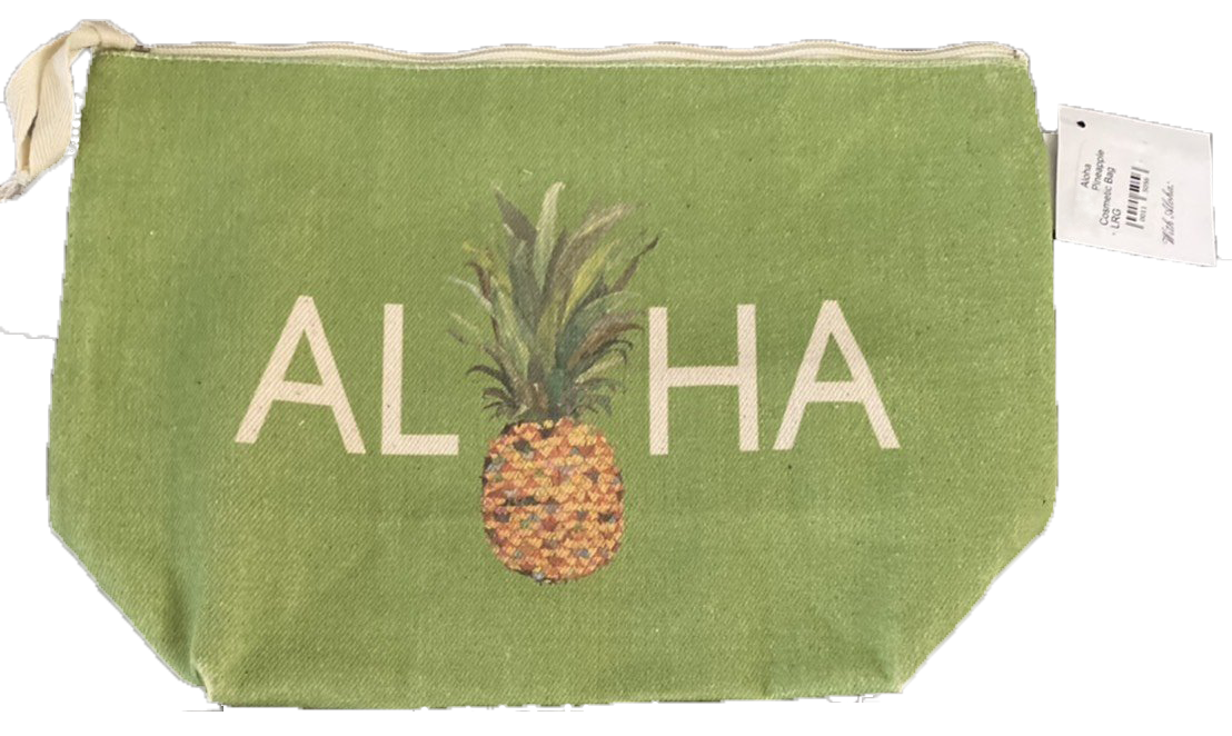 SoHa LIVING ハワイ人気店 ALOHA パイナップル柄 ポーチ ライトグリーン L