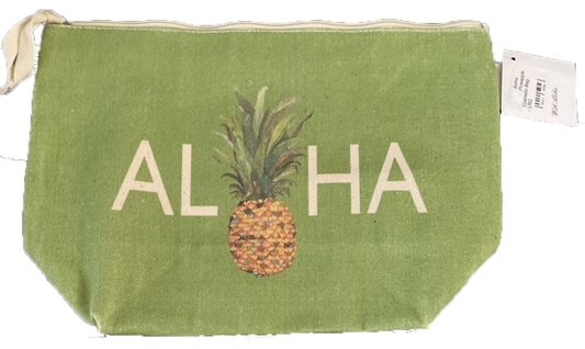 SoHa LIVING ハワイ人気店 ALOHA パイナップル柄 ポーチ ライトグリーン L
