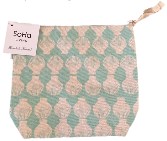SoHa LIVING ハワイ限定 ALL WE DO IS BEACH 貝柄 ポーチ ライトブルーS