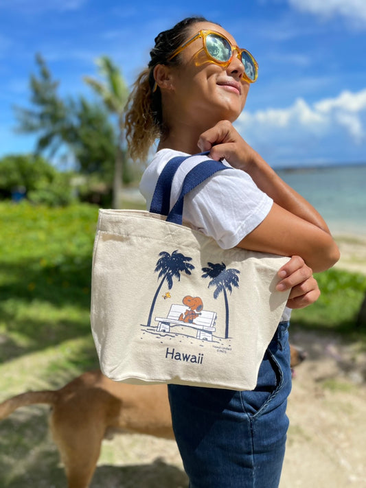 日焼けスヌーピーキャンバス ミニトートバック 青