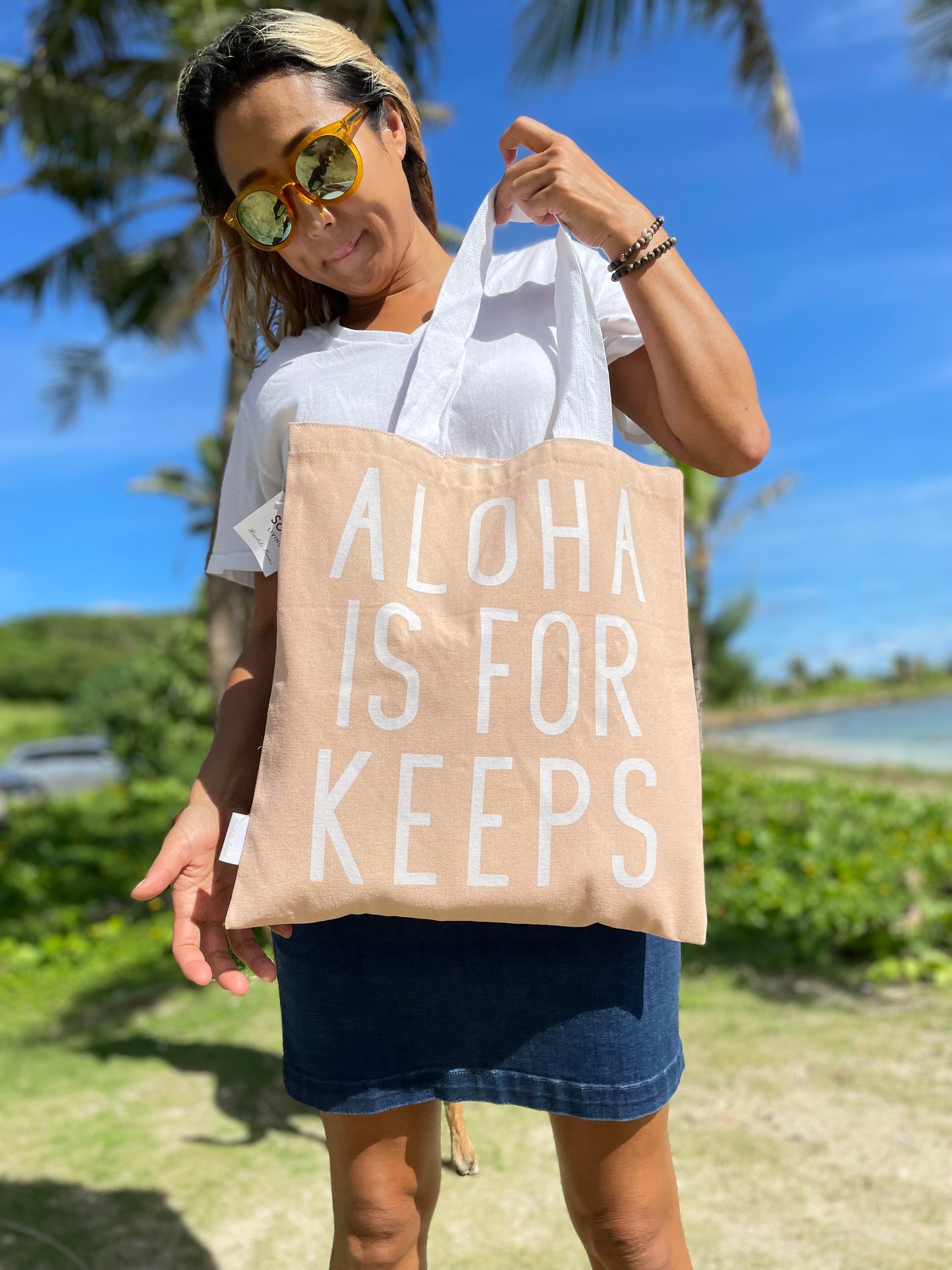 SoHa LIVING ハワイで大人気のトートバッグ  ALOHA IS FOR KEEPS ピンク L